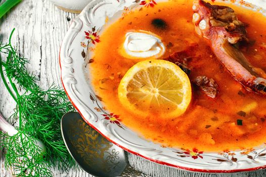 National Ukrainian dish is soup with smoked meat and lemon