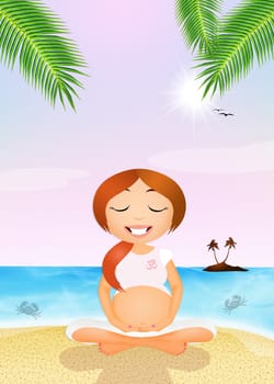 illustration of a pregnant woman doing yoga on the beach