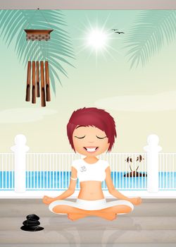 illustration of woman doing yoga in the beach house