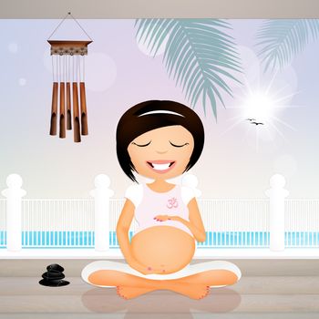 illustration of pregnant woman doing yoga at the beach house