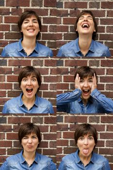 Multiple portrait of a same woman with diferente expresisons