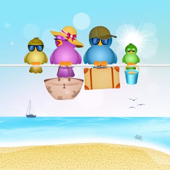 illustration of birds go on vacation to the sea