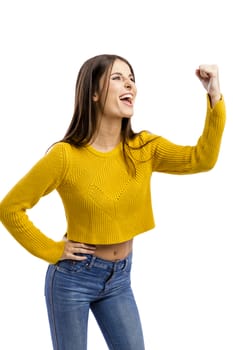 Beautiful and happy woman, isolated over white background 