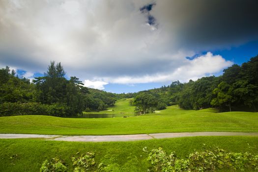 Beautiful Golf field in Praslin, Seychelles