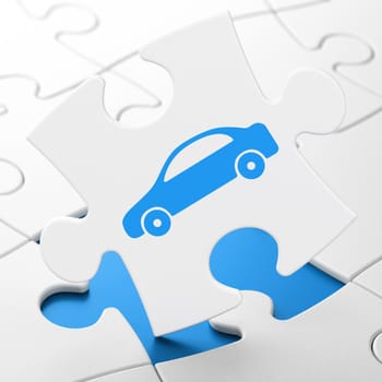 Tourism concept: Car on White puzzle pieces background, 3D rendering