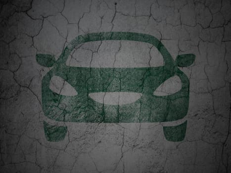 Tourism concept: Green Car on grunge textured concrete wall background