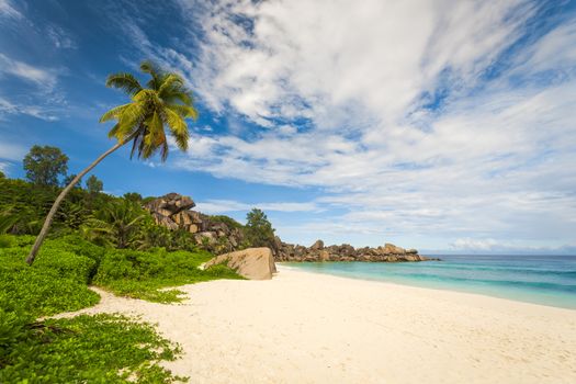 Beautiful view of Grand Anze beach in La Digue Island, Seychelles