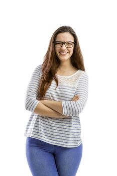 Lovely woman smiling at the camera with her arms folded