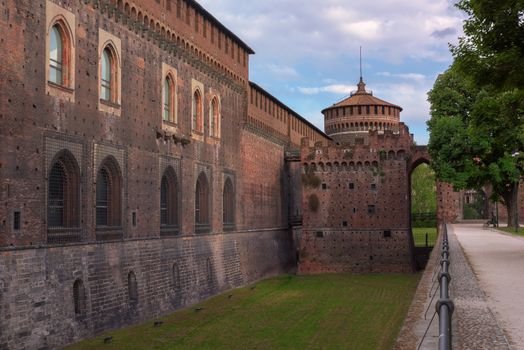 The Outer Wall of Castello Sforzesco (Sforza Castle) in Milan, Italy