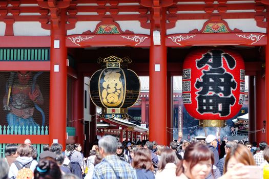 TOKYO-MARCH 29 : The giant red lantern in the Senso-ji Temple in Asakusa, Tokyo on 29 March 2016.The Senso-ji Temple in Asakusa is the most famous temple in tokyo.
