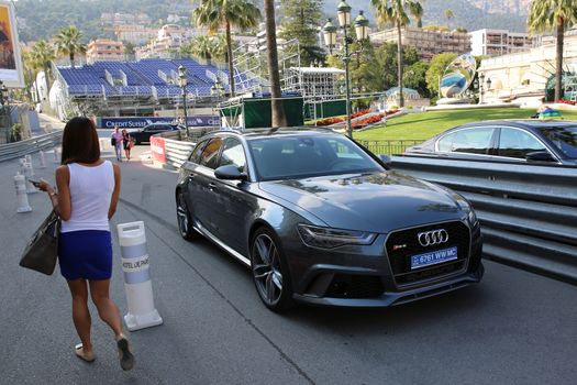 Monte-Carlo, Monaco - May 17, 2016:  Luxury Gray Sport Car Audi RS 6 Quattro Parked in Front of the Monte-Carlo Casino in Monaco