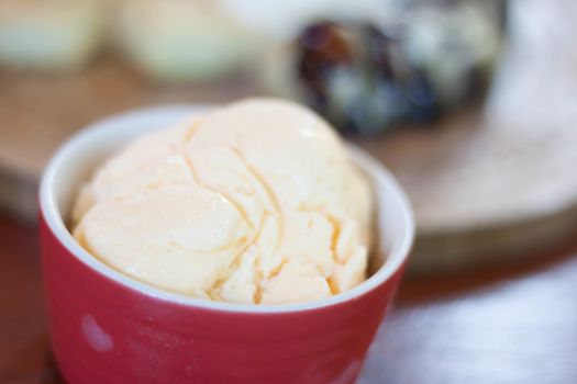 Ice Cream Vanilla and candy dishes.