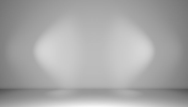 White wall with spotlights. 3D rendering. Copy space in center