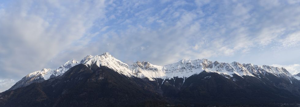 Beautiful View of the Austrian Alps Covered in Snow on Winter