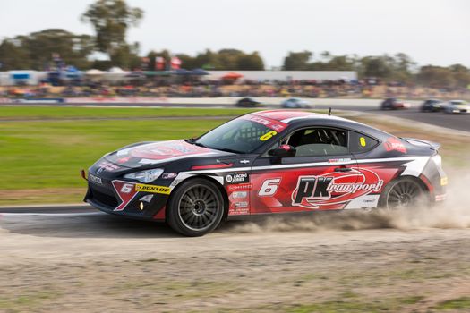 MELBOURNE, WINTON/AUSTRALIA, 22 MAY , 2016: Toyota 86 Racing Series  - Jake Klein (PK Transport) catches his car in the dirt during Round 1 at Winton.