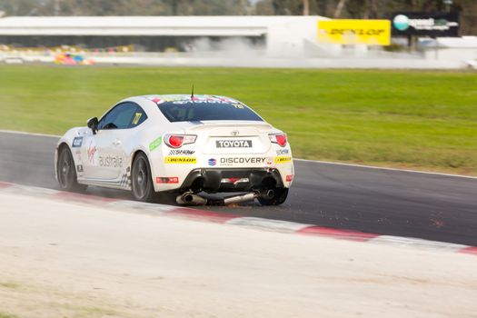 MELBOURNE, WINTON/AUSTRALIA, 22 MAY , 2016: Toyota 86 Racing Series  - Frank Mezzatesta (737 Motorsports) letting the sparks fly during Round 1 at Winton.