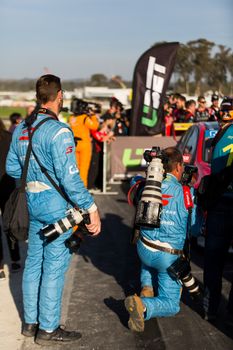 MELBOURNE, WINTON/AUSTRALIA, 22 MAY , 2016:  Photographers at the Vigin Australia Supercars Champiionship at Winton Raceway.