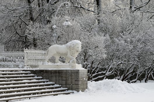 Winter in St. Petersburg, white layer of snow covered the sights