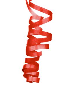 Red Curled Party Streamer Hanging Down isolated on White background