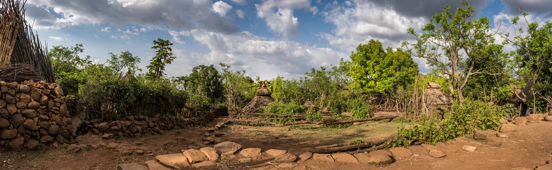 Panoramic view from inside a Konso village, near fasha, Ethiopia