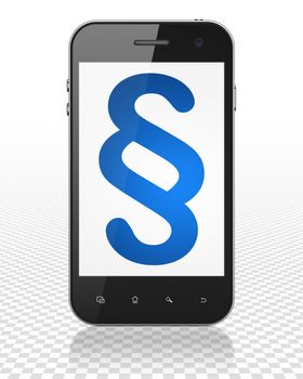 Law concept: Smartphone with blue Paragraph icon on display, 3D rendering