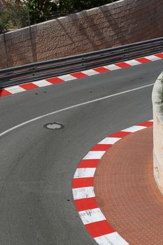 Texture of Motor Race Asphalt and Curb on Monaco Montecarlo Grand Prix Street 