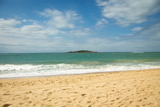 view of a beach and island