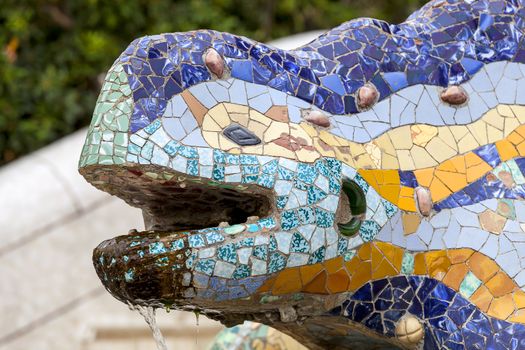 Gaudí's multicolored mosaic salamander in Park Guell, Barcelona , Spain