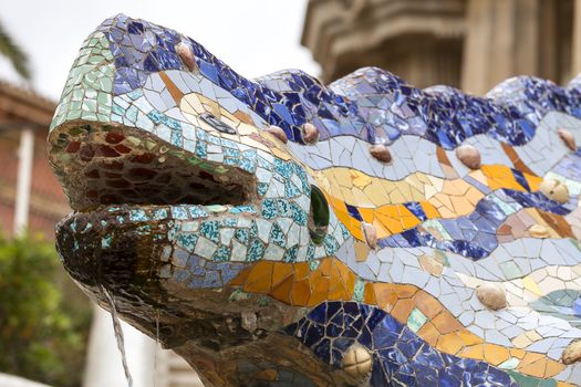 Gaudí's multicolored mosaic salamander in Park Guell, Barcelona , Spain
