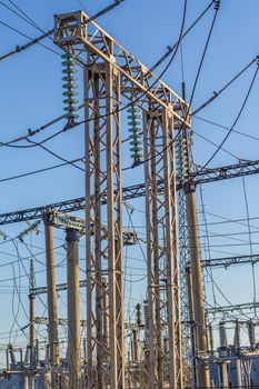 electric insulator on the background of blue sky