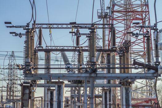 electric insulator on the background of blue sky