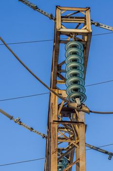 electric insulator on the background of blue sky
