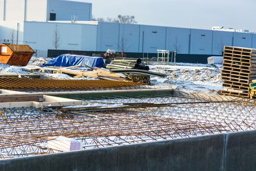 Construction, Structural work and foundations with excavation of a basement floor.