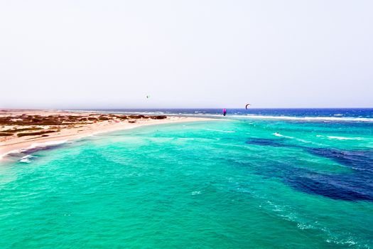 Aerial from Boca Grandi beach on Aruba island in the Caribbean Sea
