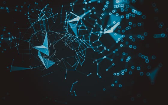 Abstract polygonal space low poly dark background with connecting dots and lines. Connection structure. 3d rendering