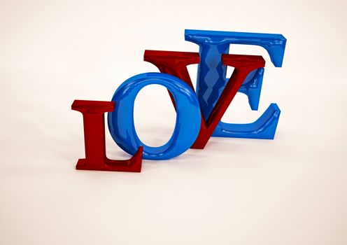 Dimensional inscription of LOVE on background. 3D illustration.