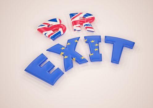 Glossy three-dimensional inscription BrExit on dimensional background. 3D illustration.