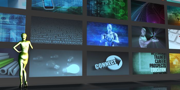 Media Telecommunications Concept with Video Wall Art