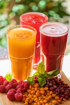 set of fruit non-alcoholic drink with cranberries raspberries and sea buckthorn
