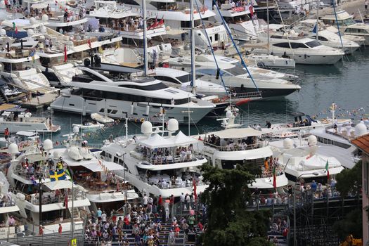 La Condamine, Monaco - May 28, 2016: Luxury Yachts are Parked in the Port Hercule for the Monaco Formula 1 Grand Prix 2016