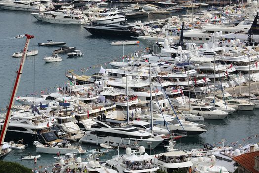 La Condamine, Monaco - May 28, 2016: Luxury Yachts are Parked in the Port Hercule for the Monaco Formula 1 Grand Prix 2016