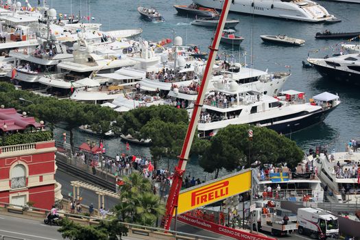 La Condamine, Monaco - May 28, 2016: Luxury Yachts are Parked in the Port Hercule for the Monaco Formula 1 Grand Prix 2016