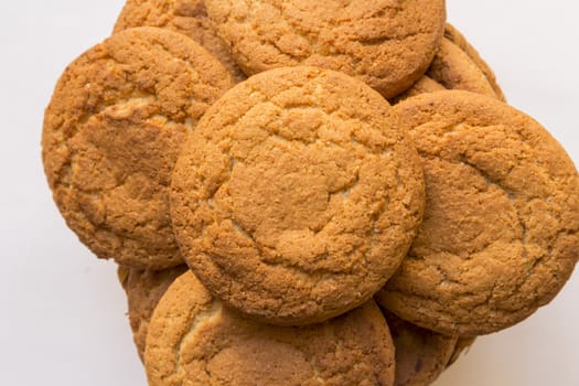 fresh oatmeal delicious round cookies close-up big group