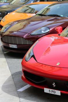 Monte-Carlo, Monaco - May 28, 2016: Beautiful Exotic Cars Line Up in the Street of Monte-Carlo Monaco
