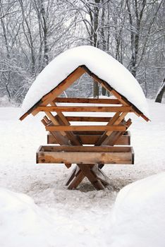 Animal feeder in winter at the forest.