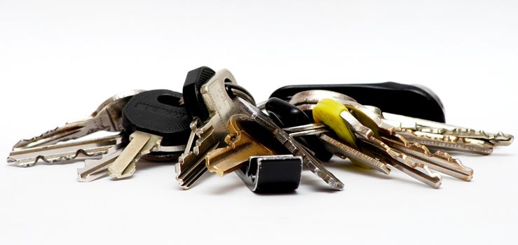 Group of keys on the white background.