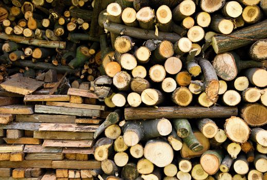 Detail image of stack of wood.