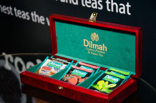 NONTHABURI - MAY 25 : Manufacturer of Dilmah tea showing products about food industry in during exhibition of THAIFEX - World of food ASIA 2016 on May 25, 2016 in Nonthaburi, Thailand.