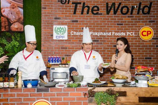 NONTHABURI - MAY 25 : Chefs are cooking demonstrations to visitors in during exhibition of THAIFEX - World of food ASIA 2016 on May 25, 2016 in Nonthaburi, Thailand.