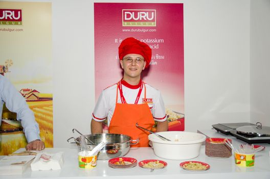 NONTHABURI - MAY 25 : Chefs are cooking demonstrations to visitors in during exhibition of THAIFEX - World of food ASIA 2016 on May 25, 2016 in Nonthaburi, Thailand.